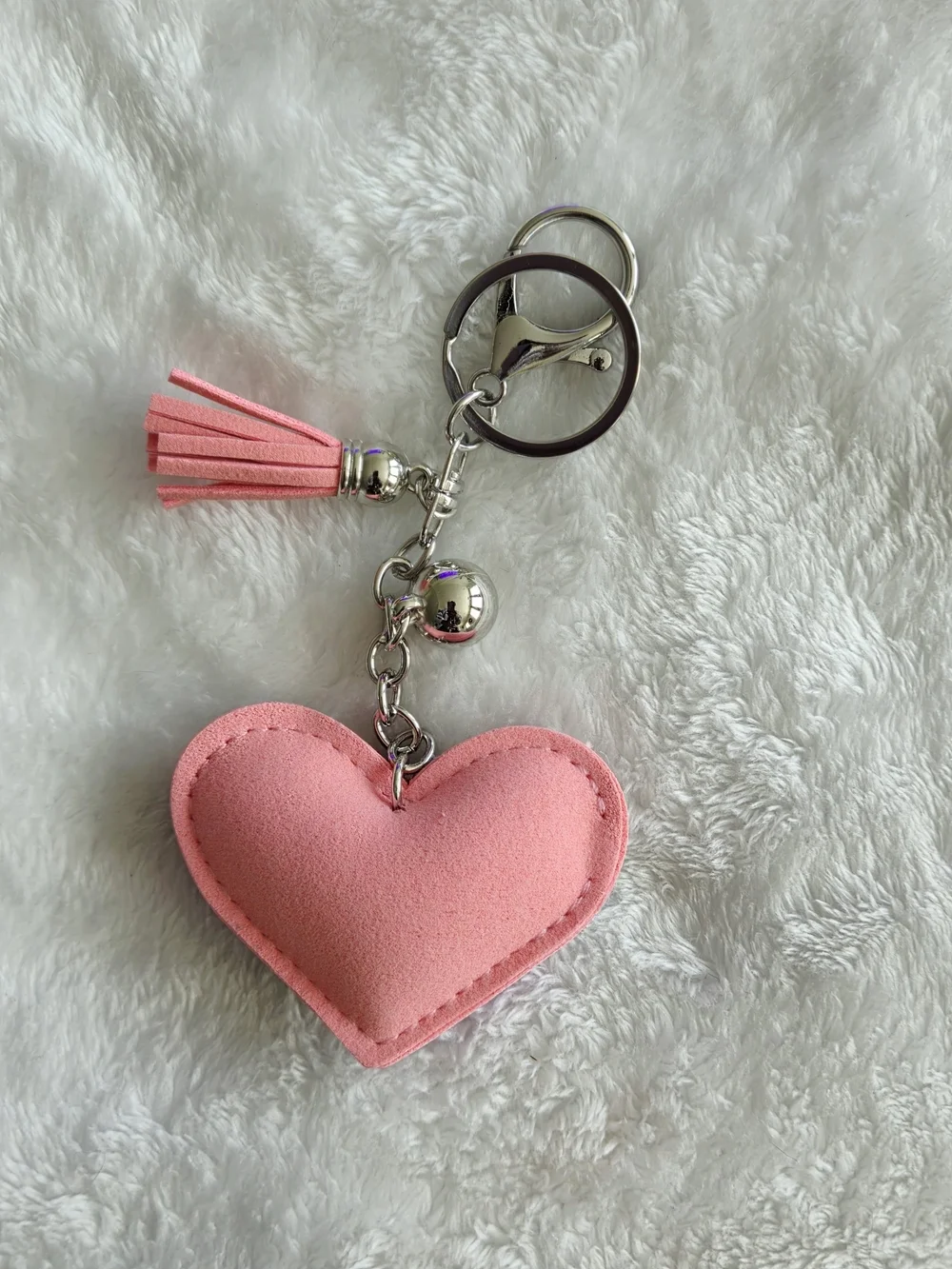 Sparkling Heart Tassel Keychain - Pink Multicolor Puzzle Pieces Bag Charm